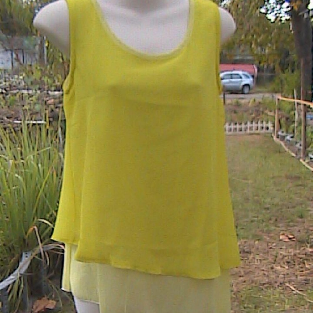 Yellow Sleeveless Chiffon Blouse Size: 6 (S) (#3)